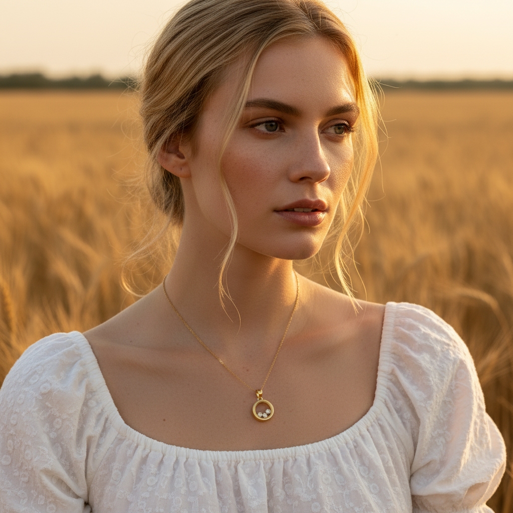 S925 Silver Round Shape Dancing Diamonds Pendent Necklace