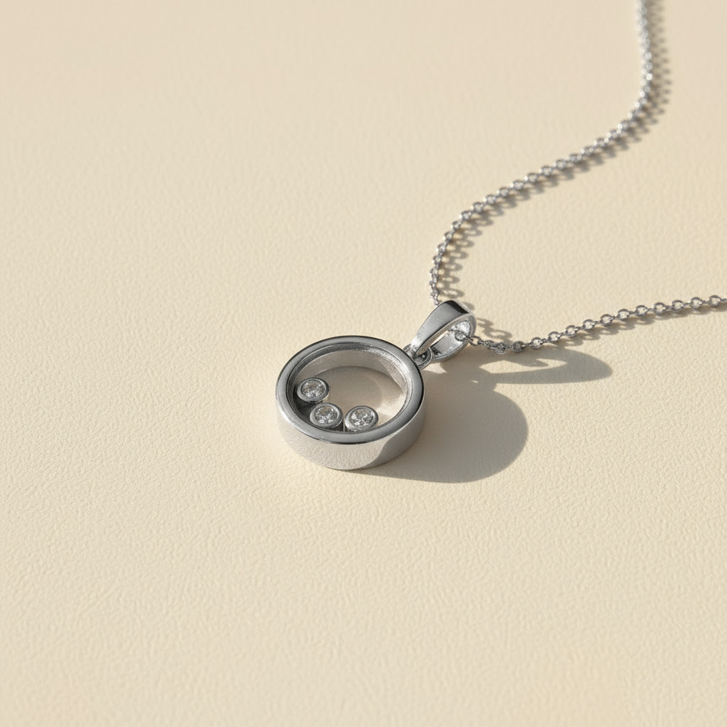 S925 Silver Round Shape Dancing Diamonds Pendent Necklace