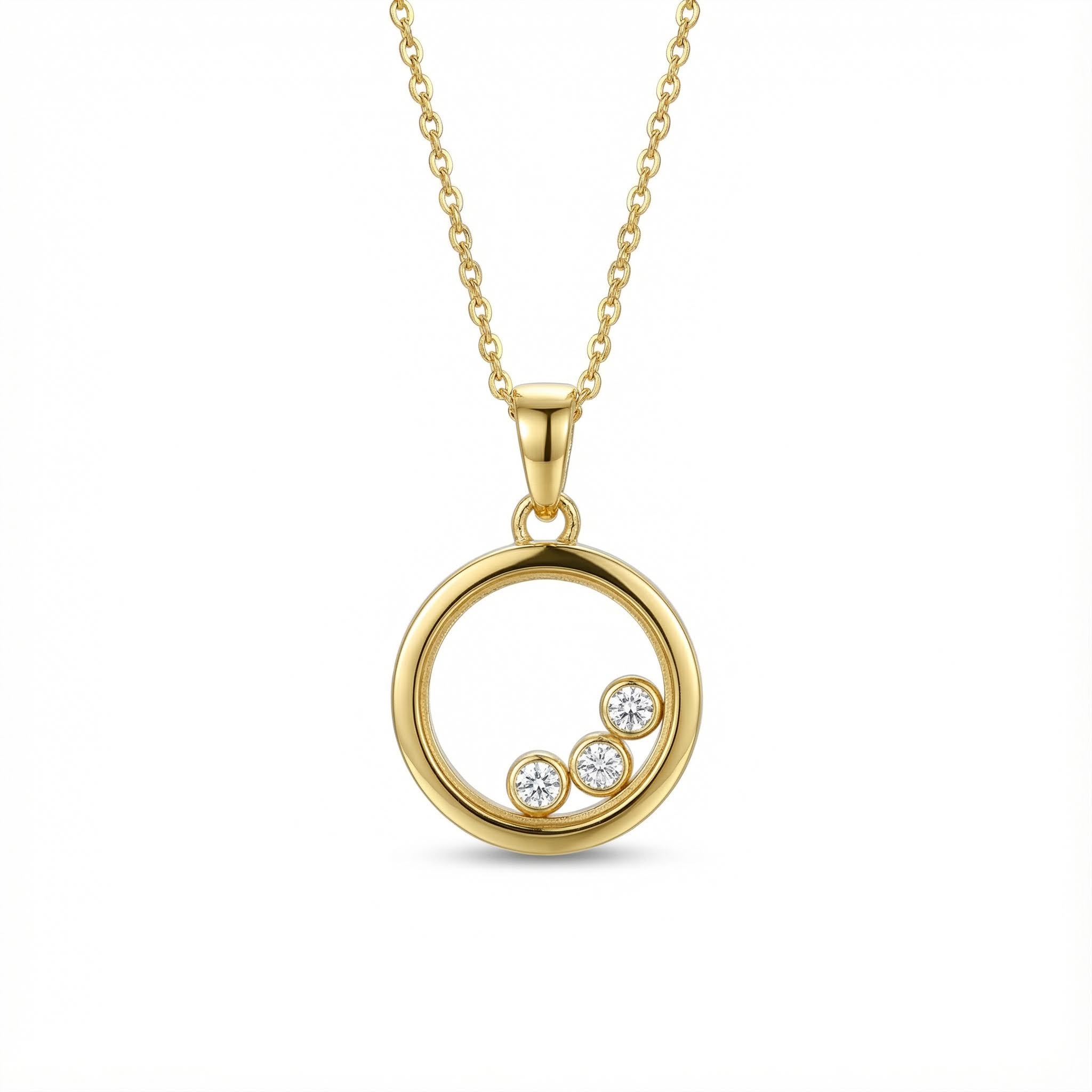 S925 Silver Round Shape Dancing Diamonds Pendent Necklace