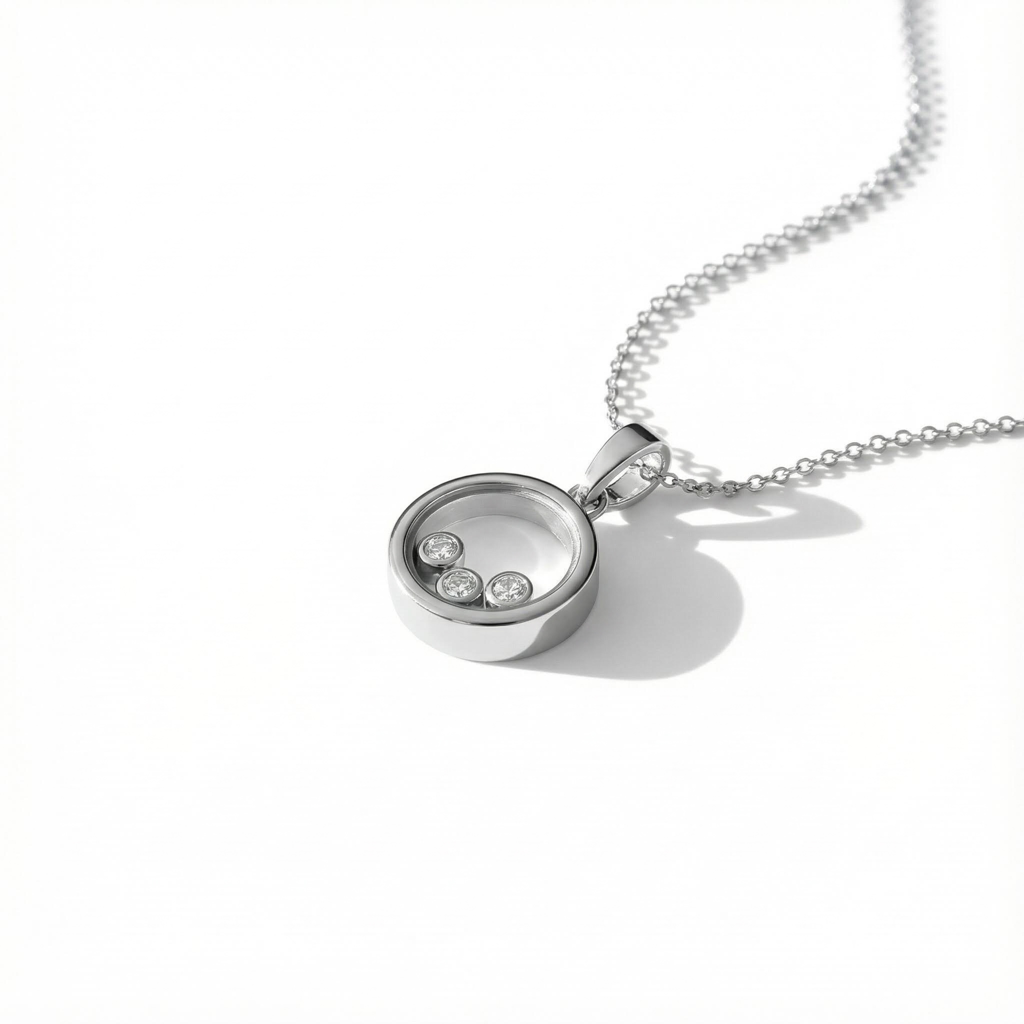 S925 Silver Round Shape Dancing Diamonds Pendent Necklace