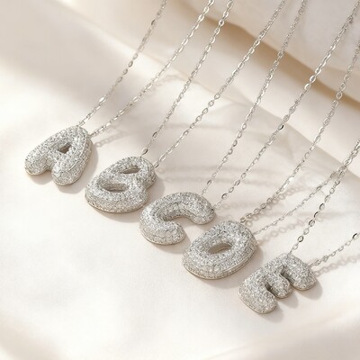 Customized S925 Silver Bubble Letter Pendant Necklace