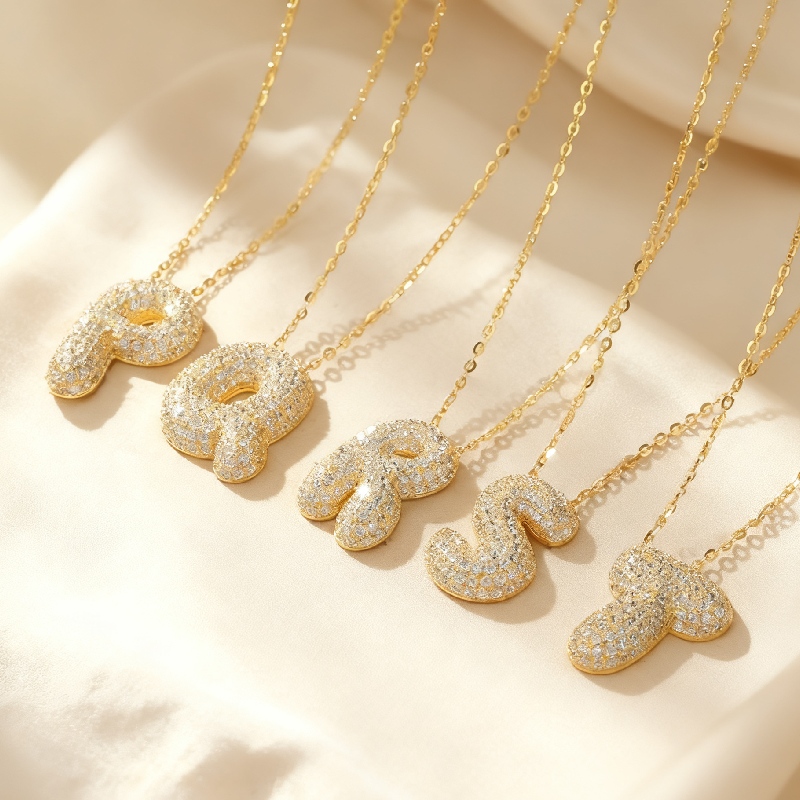 Customized S925 Silver Bubble Letter Pendant Necklace