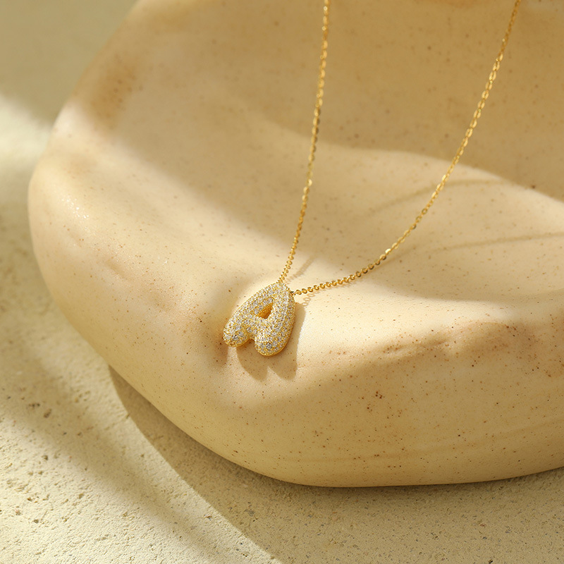 Customized S925 Silver Bubble Letter Pendant Necklace