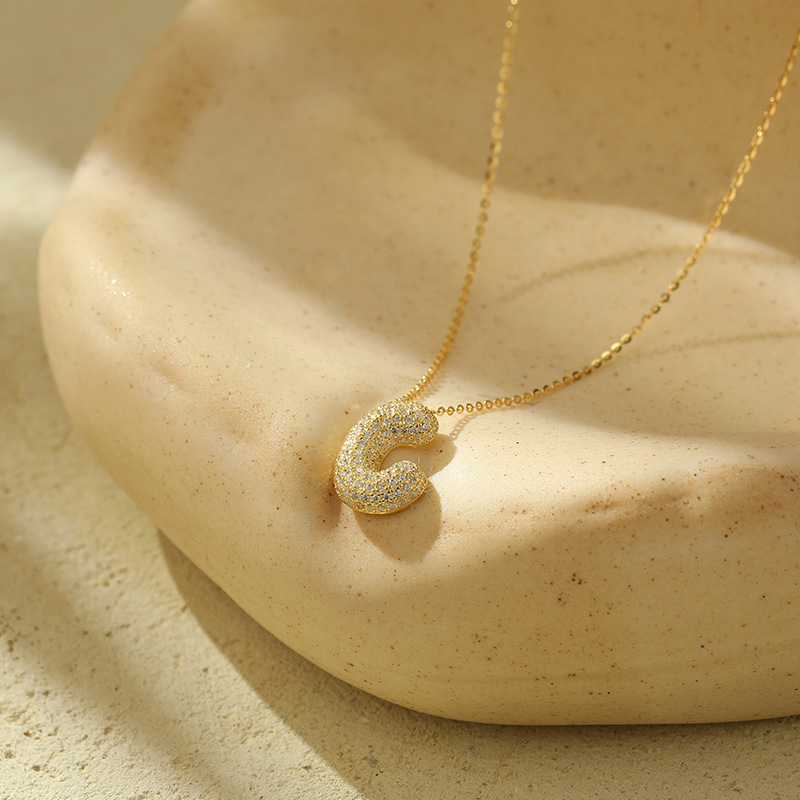 Customized S925 Silver Bubble Letter Pendant Necklace