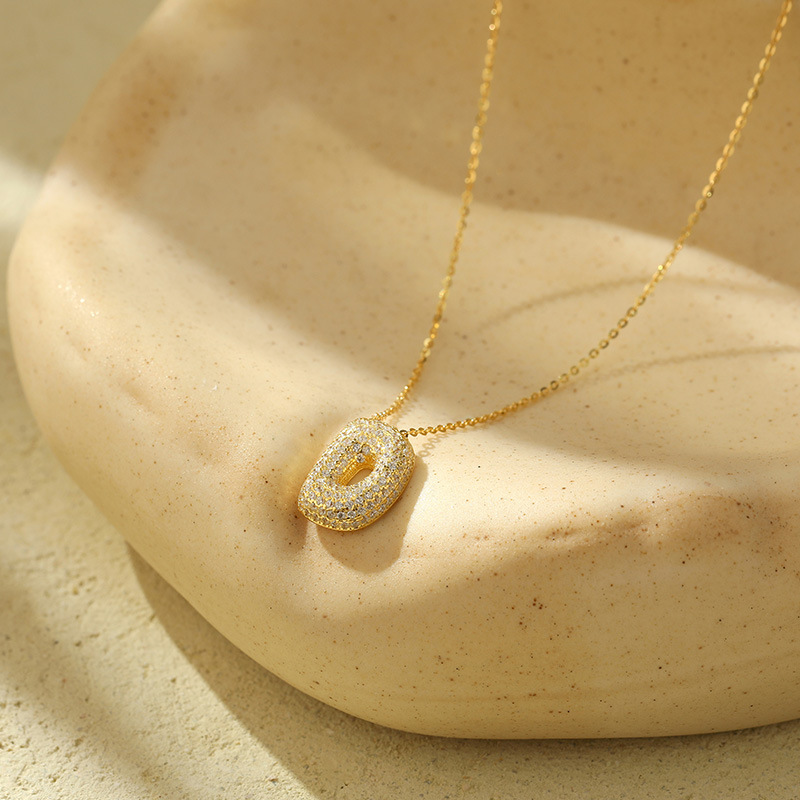 Customized S925 Silver Bubble Letter Pendant Necklace