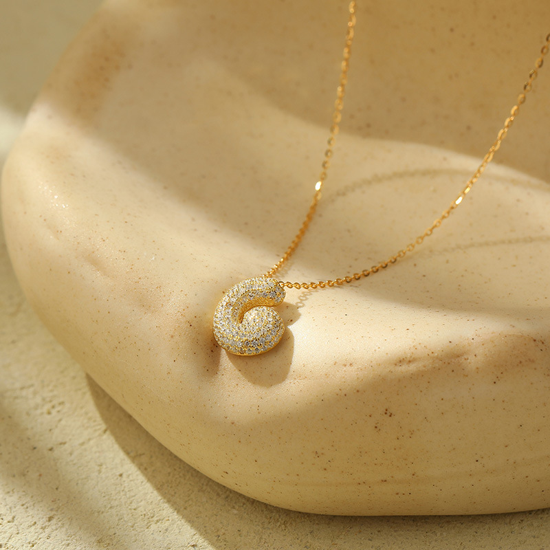 Customized S925 Silver Bubble Letter Pendant Necklace