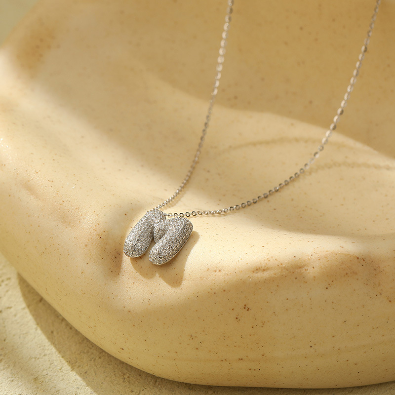 Customized S925 Silver Bubble Letter Pendant Necklace