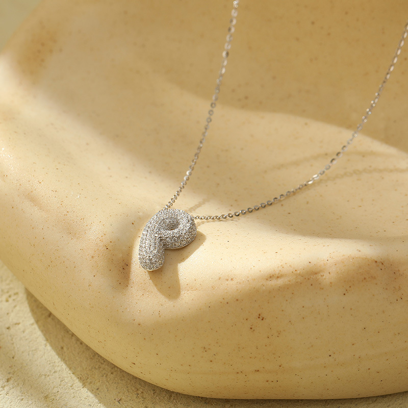Customized S925 Silver Bubble Letter Pendant Necklace
