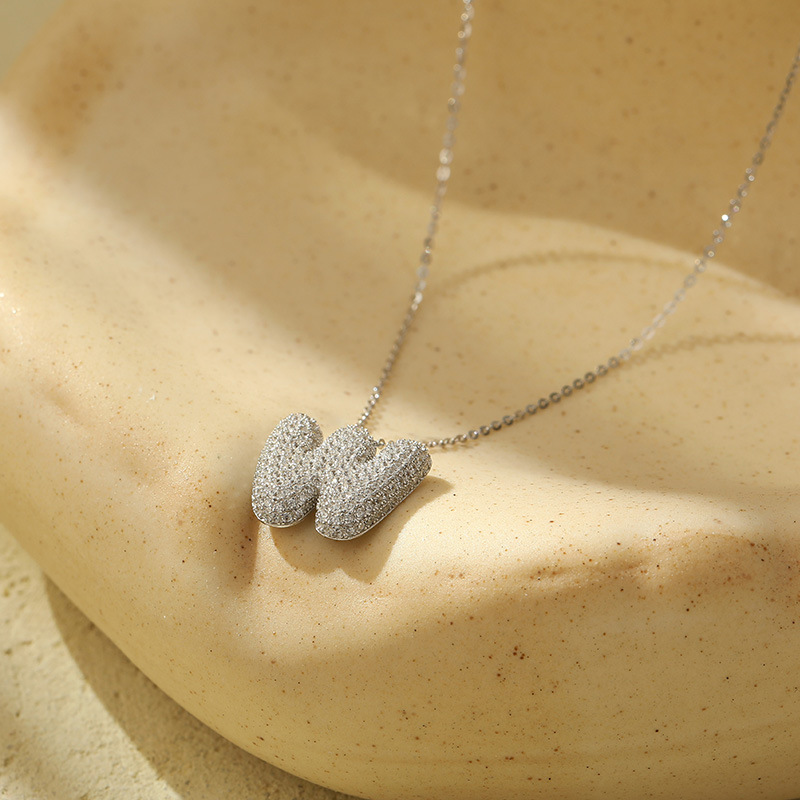 Customized S925 Silver Bubble Letter Pendant Necklace