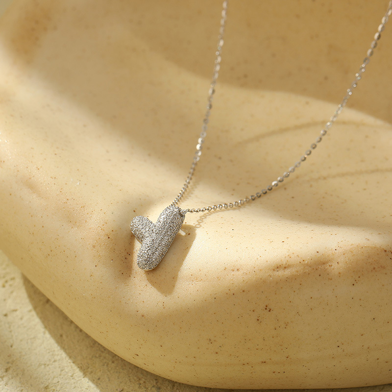 Customized S925 Silver Bubble Letter Pendant Necklace