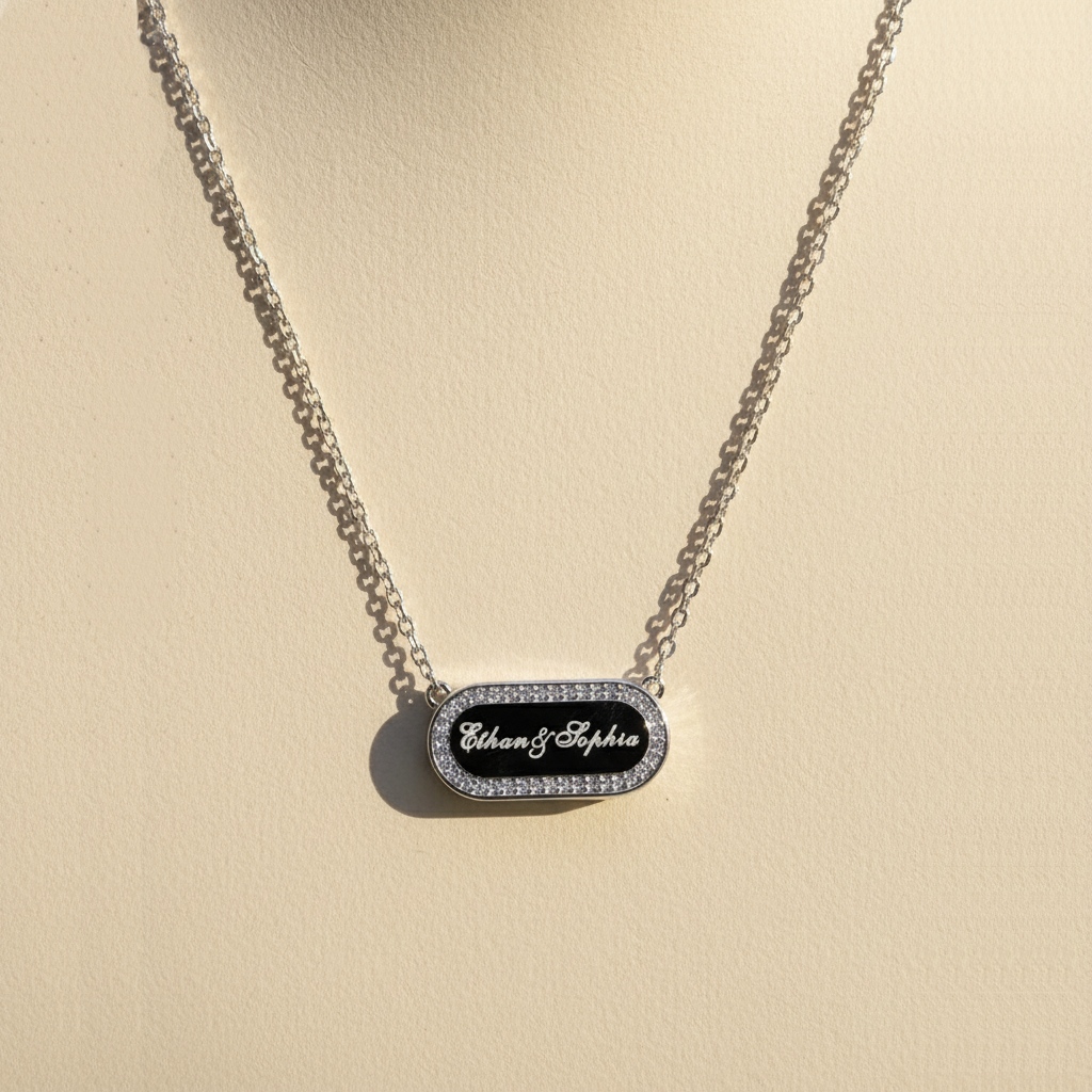 Personalized S925 Silver Malachite & Multi-Gem Oval Pendant Necklace with Engraving Name/Date Personalized S925 Silver Malachite & Multi-Gem Oval Pendant Necklace with Engraving Name/Date