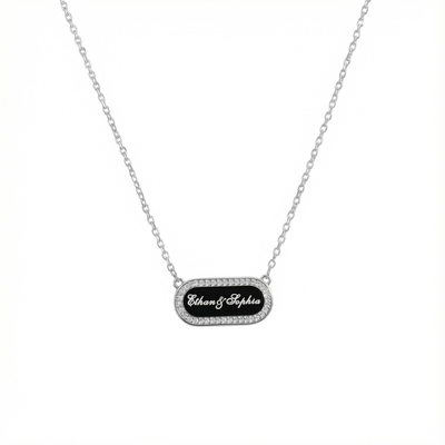 Personalized S925 Silver Malachite & Multi-Gem Oval Pendant Necklace with Engraving Name/Date