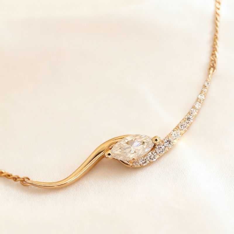 Marquise Cut VVS Moissanite Wave Pendant Necklace