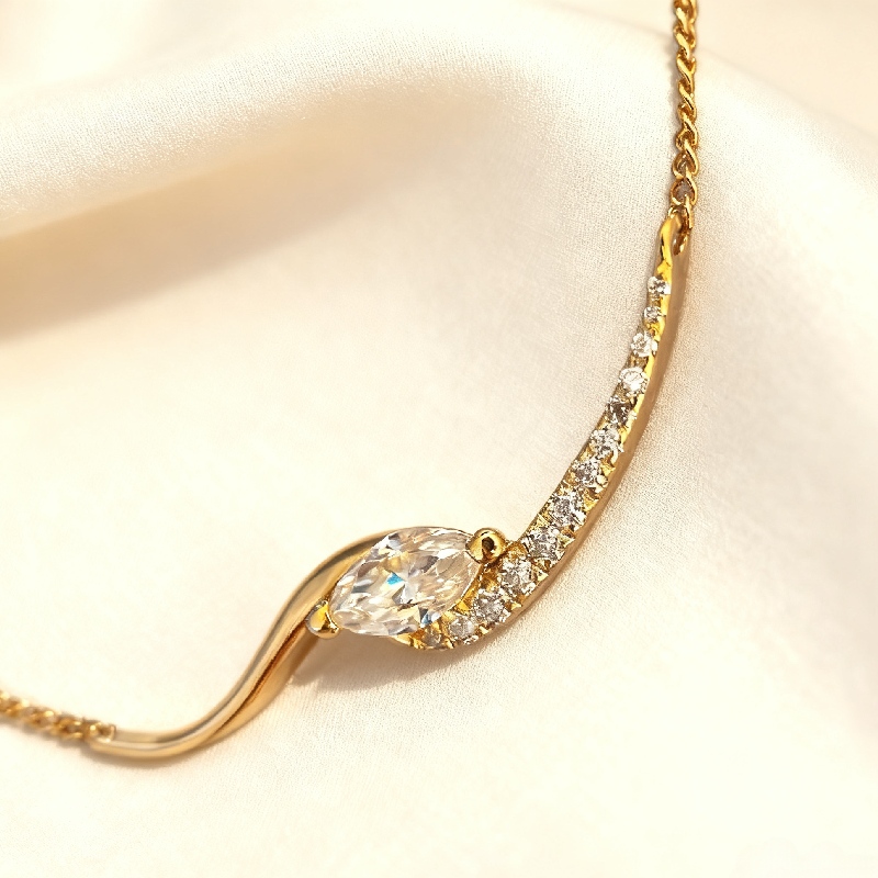 Marquise Cut VVS Moissanite Wave Pendant Necklace