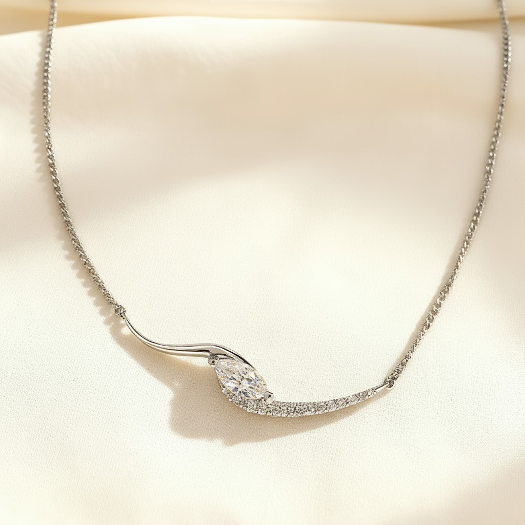 Marquise Cut VVS Moissanite Wave Pendant Necklace