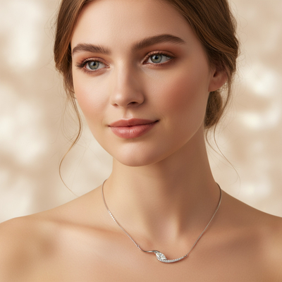 Marquise Cut VVS Moissanite Wave Pendant Necklace