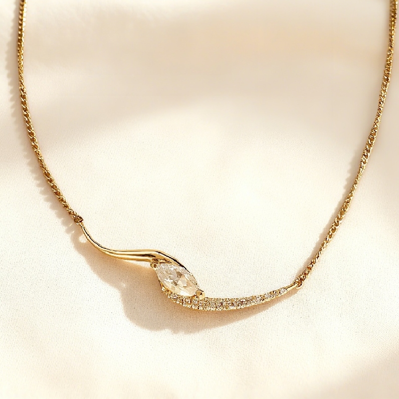 Marquise Cut VVS Moissanite Wave Pendant Necklace