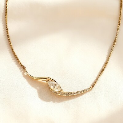 Marquise Cut VVS Moissanite Wave Pendant Necklace