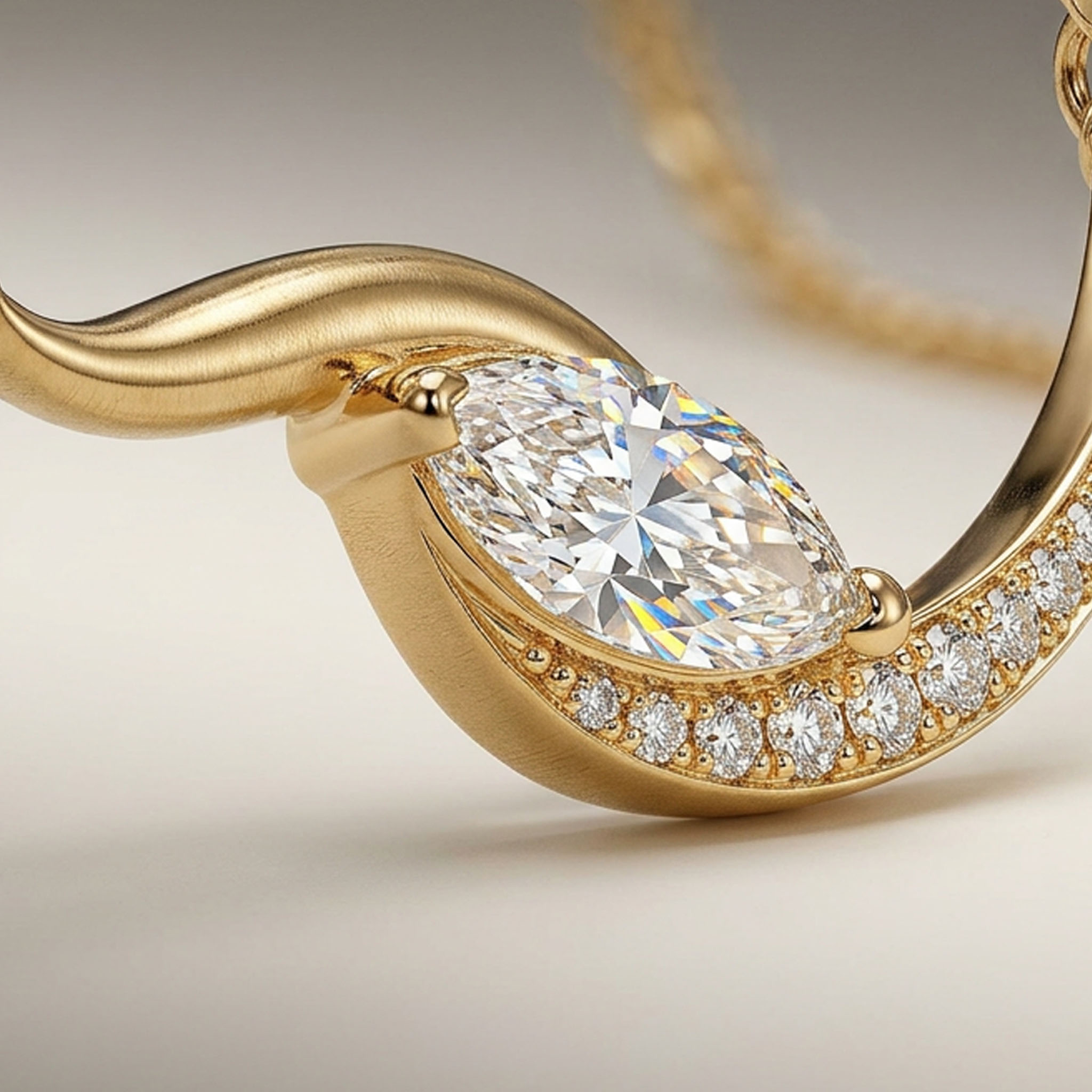 Marquise Cut VVS Moissanite Wave Pendant Necklace