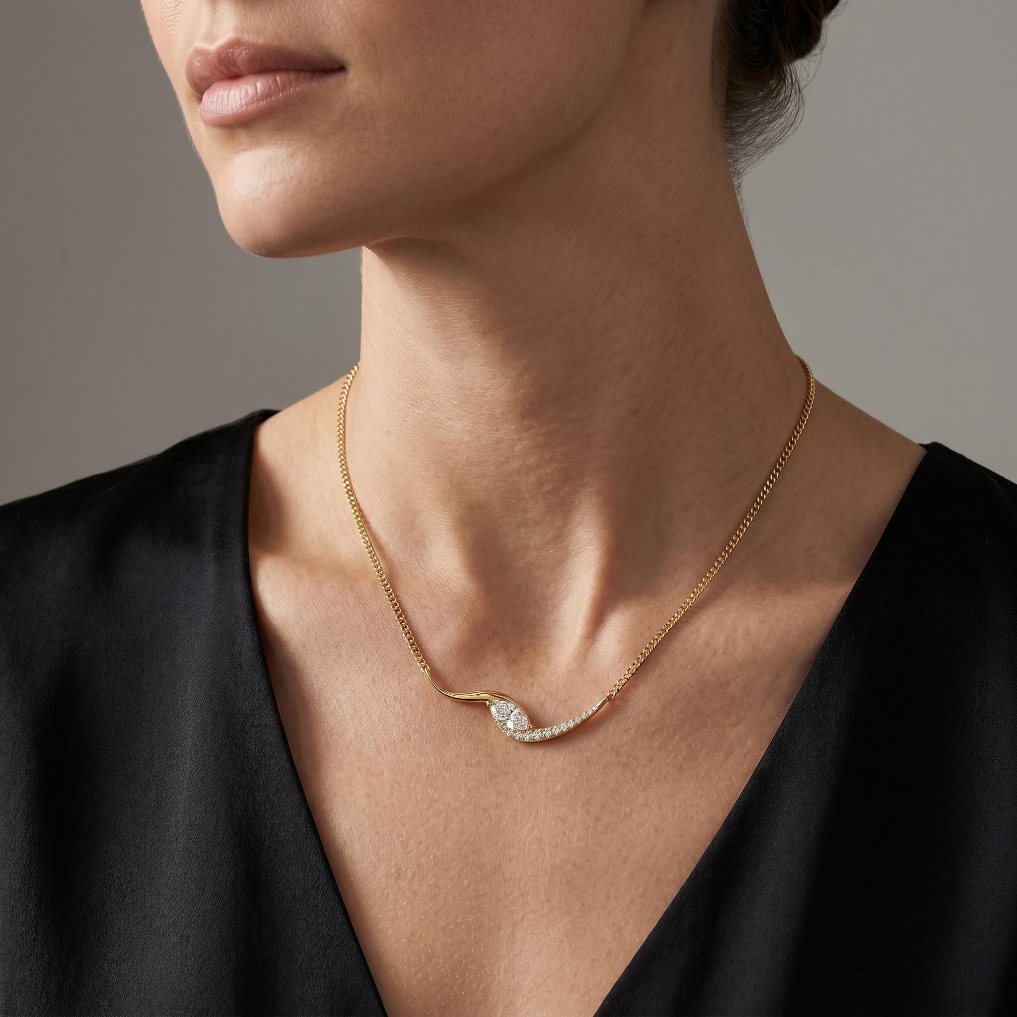 Marquise Cut VVS Moissanite Wave Pendant Necklace