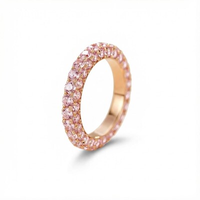 S925 Silver Three-Sided Pave Pink Gemstones Wedding Band