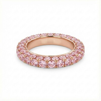 S925 Silver Three-Sided Pave Pink Gemstones Wedding Band