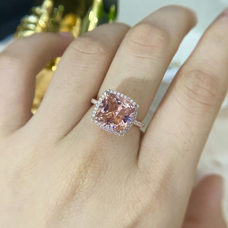 S925 Silver 5-carat Morgan Pink Cushion-cut Diamond Halo Engagement Ring in Rose Gold