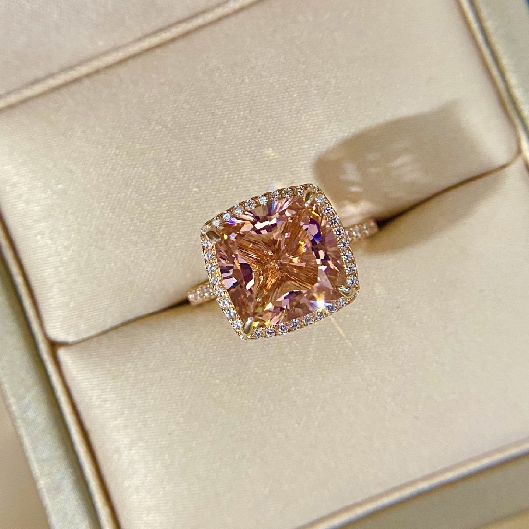 S925 Silver 5-carat Morgan Pink Cushion-cut Diamond Halo Engagement Ring in Rose Gold