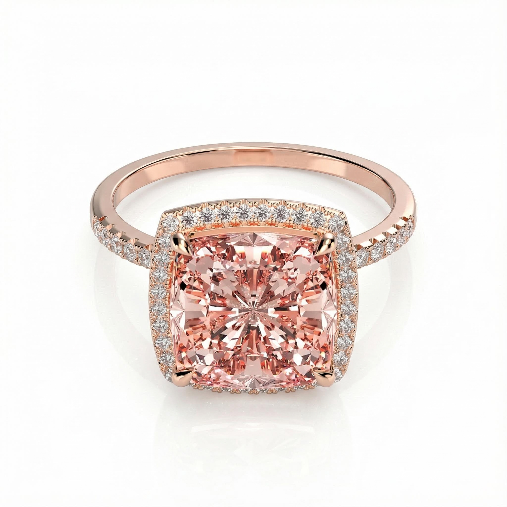 S925 Silver 5-carat Morgan Pink Cushion-cut Diamond Halo Engagement Ring in Rose Gold