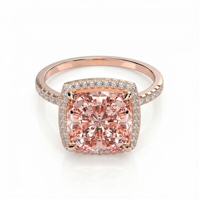 S925 Silver 5-carat Morgan Pink Cushion-cut Diamond Halo Engagement Ring in Rose Gold