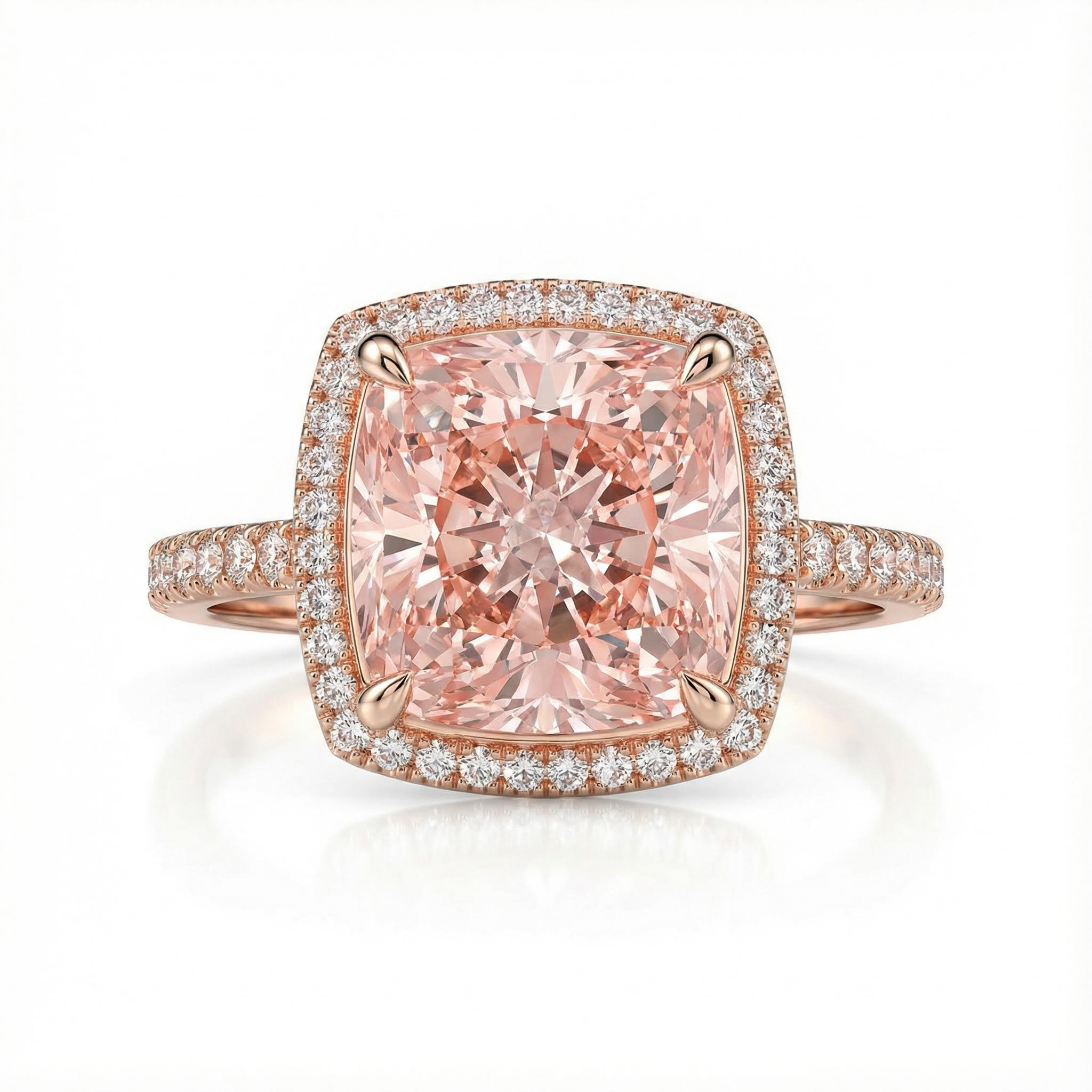 S925 Silver 5-carat Morgan Pink Cushion-cut Diamond Halo Engagement Ring in Rose Gold