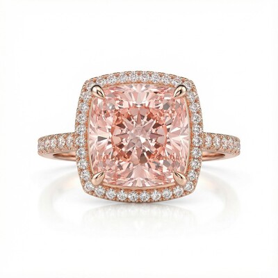 S925 Silver 5-carat Morgan Pink Cushion-cut Diamond Halo Engagement Ring in Rose Gold
