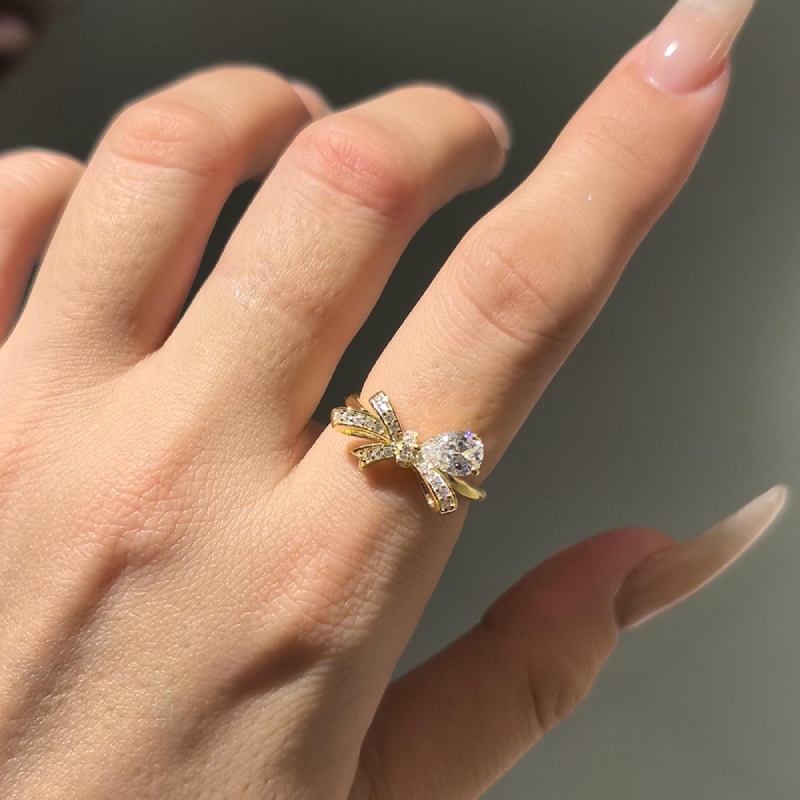 S925 Silver Bow Inlaid Teardrop Diamond Engagement Ring S925 Silver Bow Inlaid Teardrop Diamond Engagement Ring