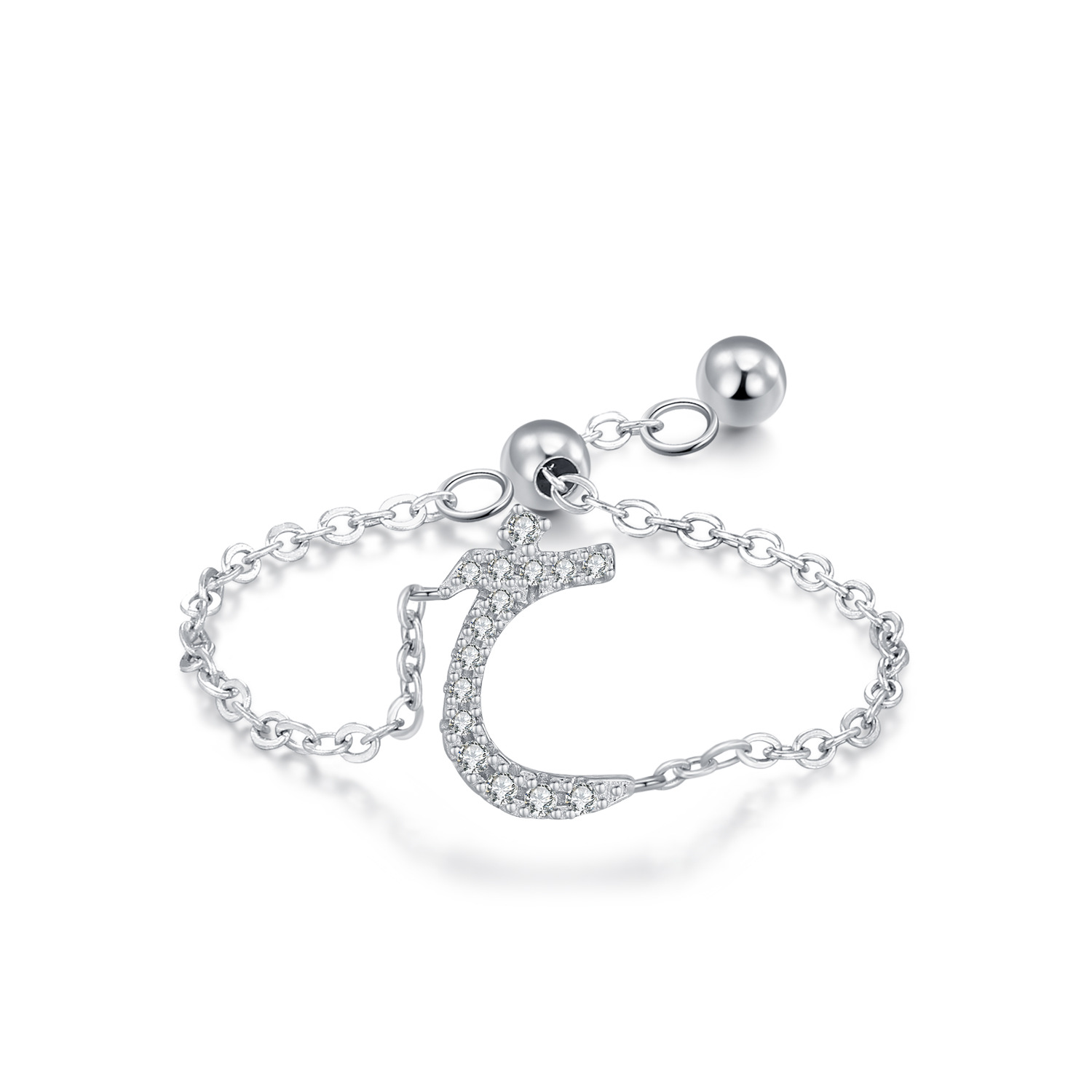 Customized S925 Silver Arabic Alphabet Pull-out Chain Ring