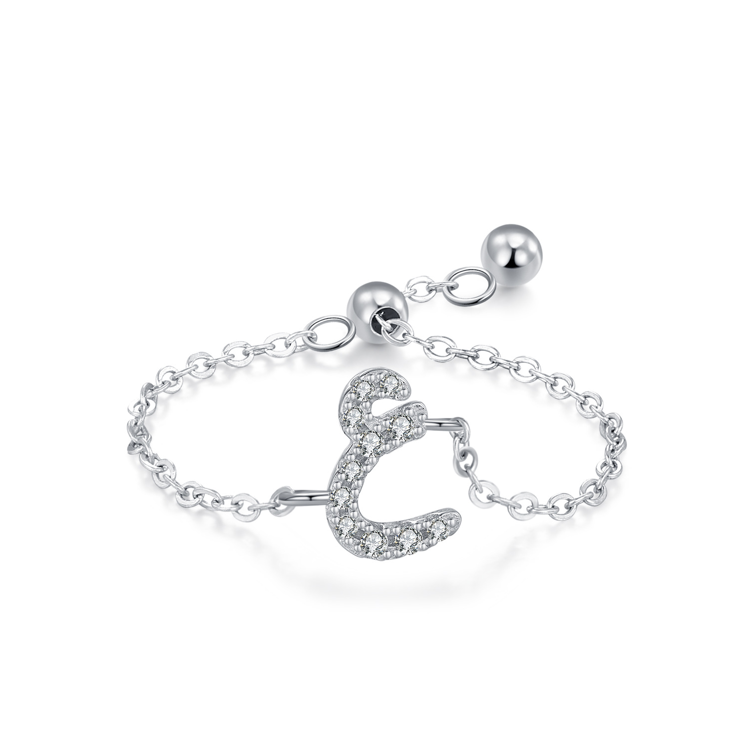 Customized S925 Silver Arabic Alphabet Pull-out Chain Ring