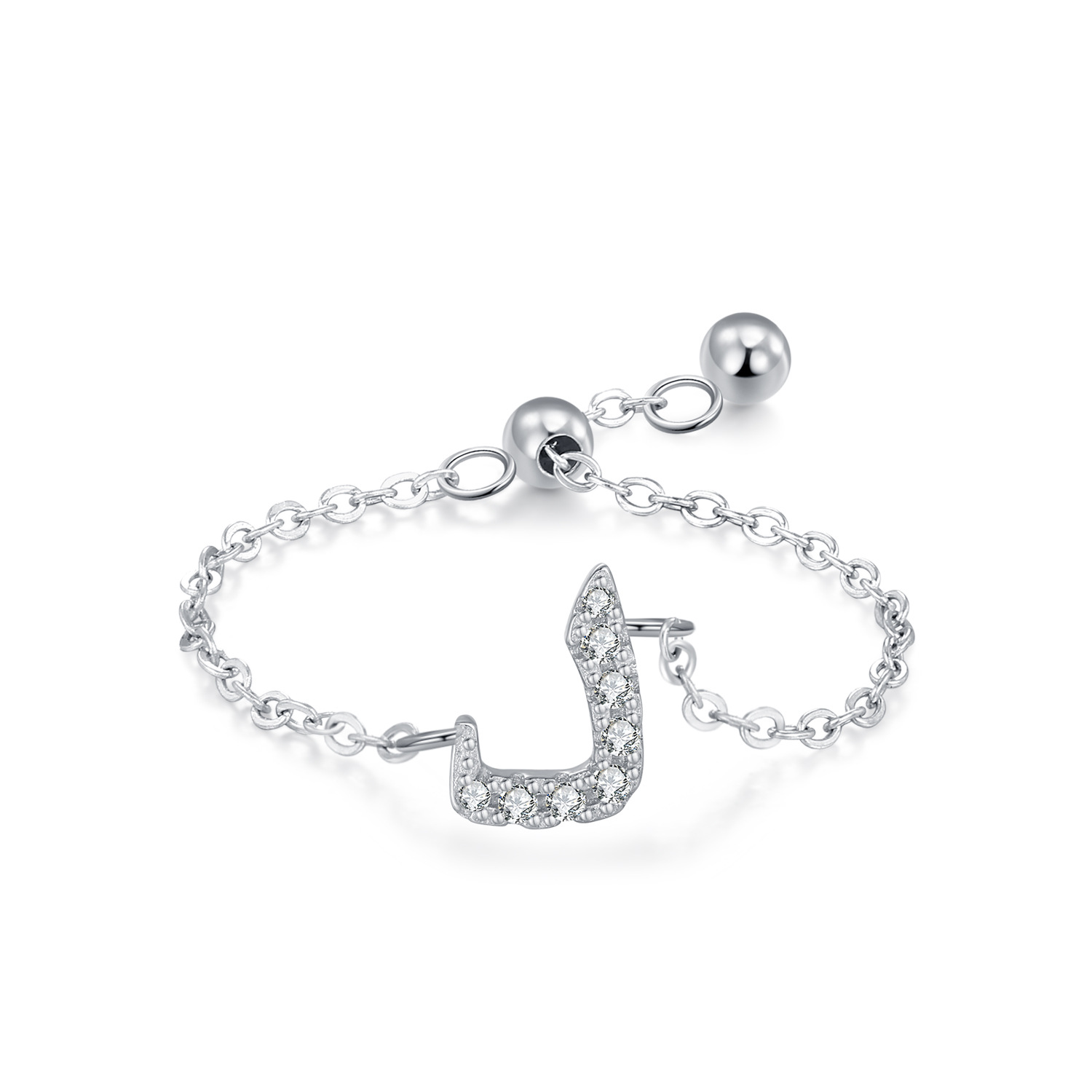 Customized S925 Silver Arabic Alphabet Pull-out Chain Ring