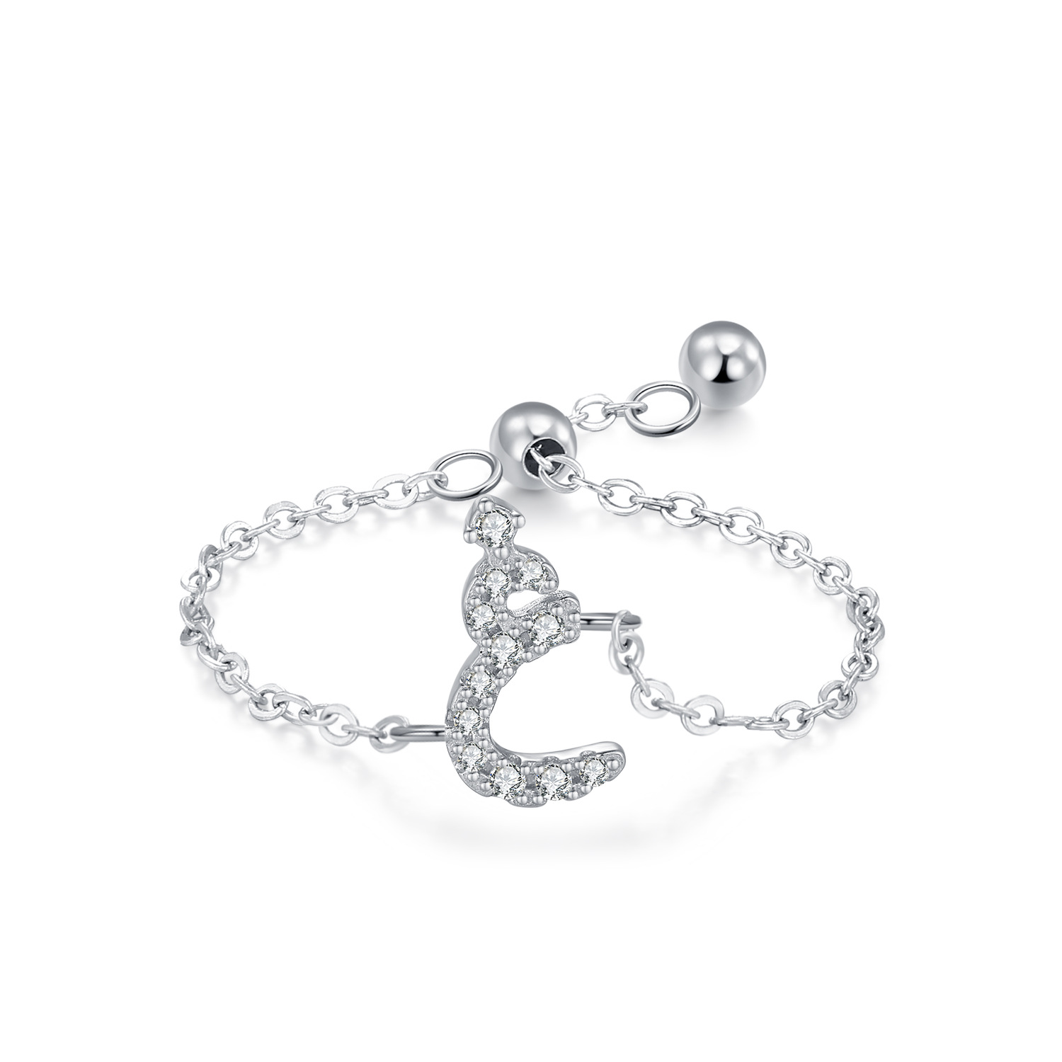 Customized S925 Silver Arabic Alphabet Pull-out Chain Ring