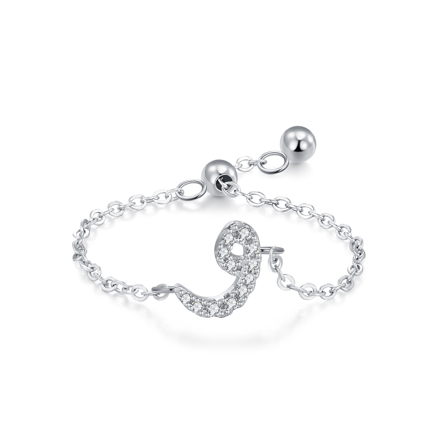 Customized S925 Silver Arabic Alphabet Pull-out Chain Ring