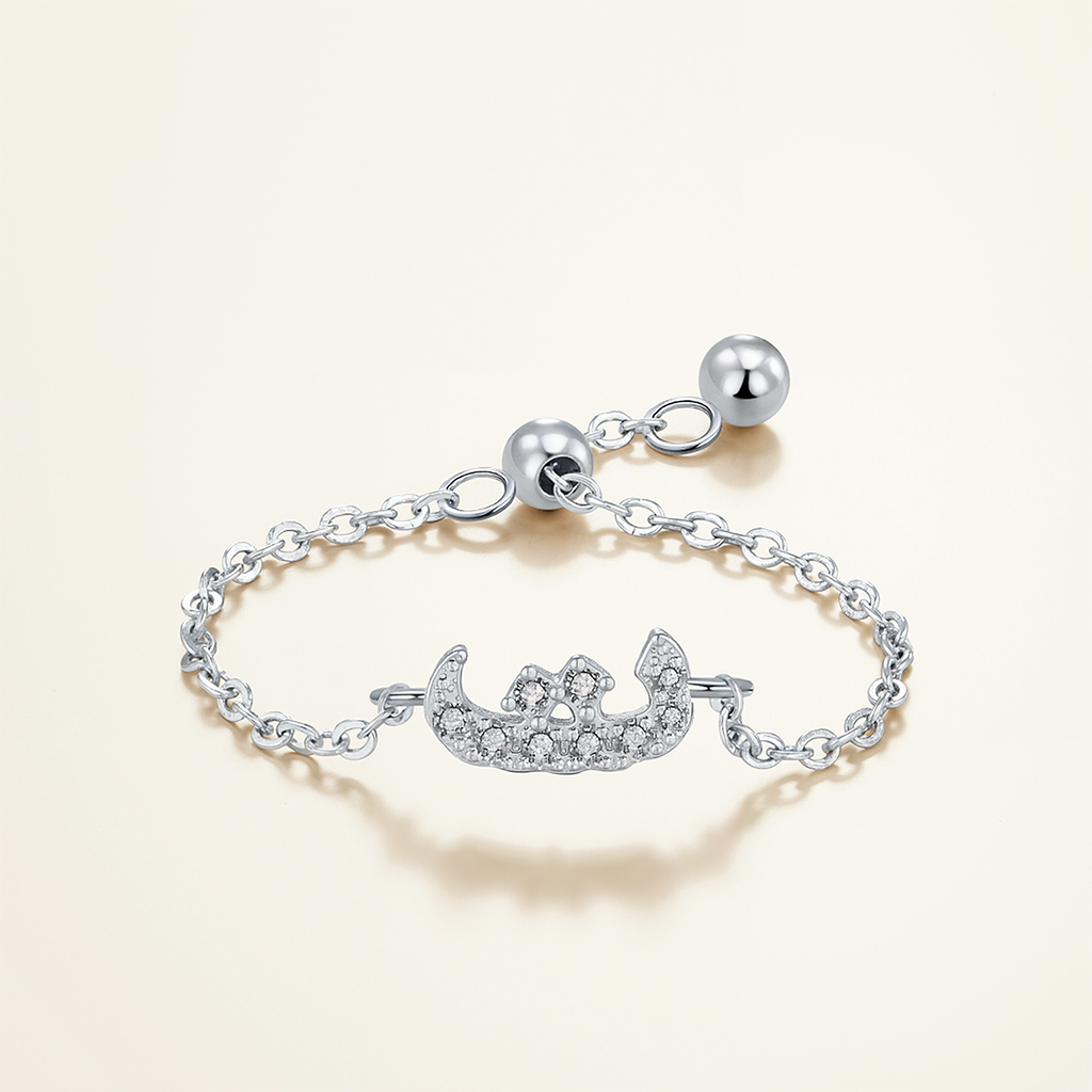 Customized S925 Silver Arabic Alphabet Pull-out Chain Ring