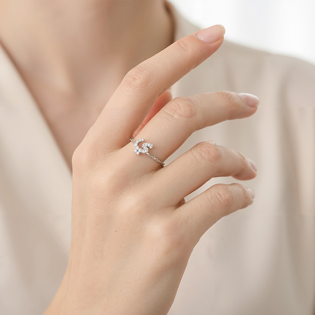 Customized S925 Silver Arabic Alphabet Pull-out Chain Ring