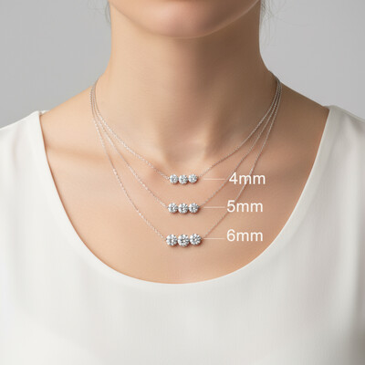 4MM/5MM/6MM Three Round Cut Diamond Pendant S925 Silver Necklace