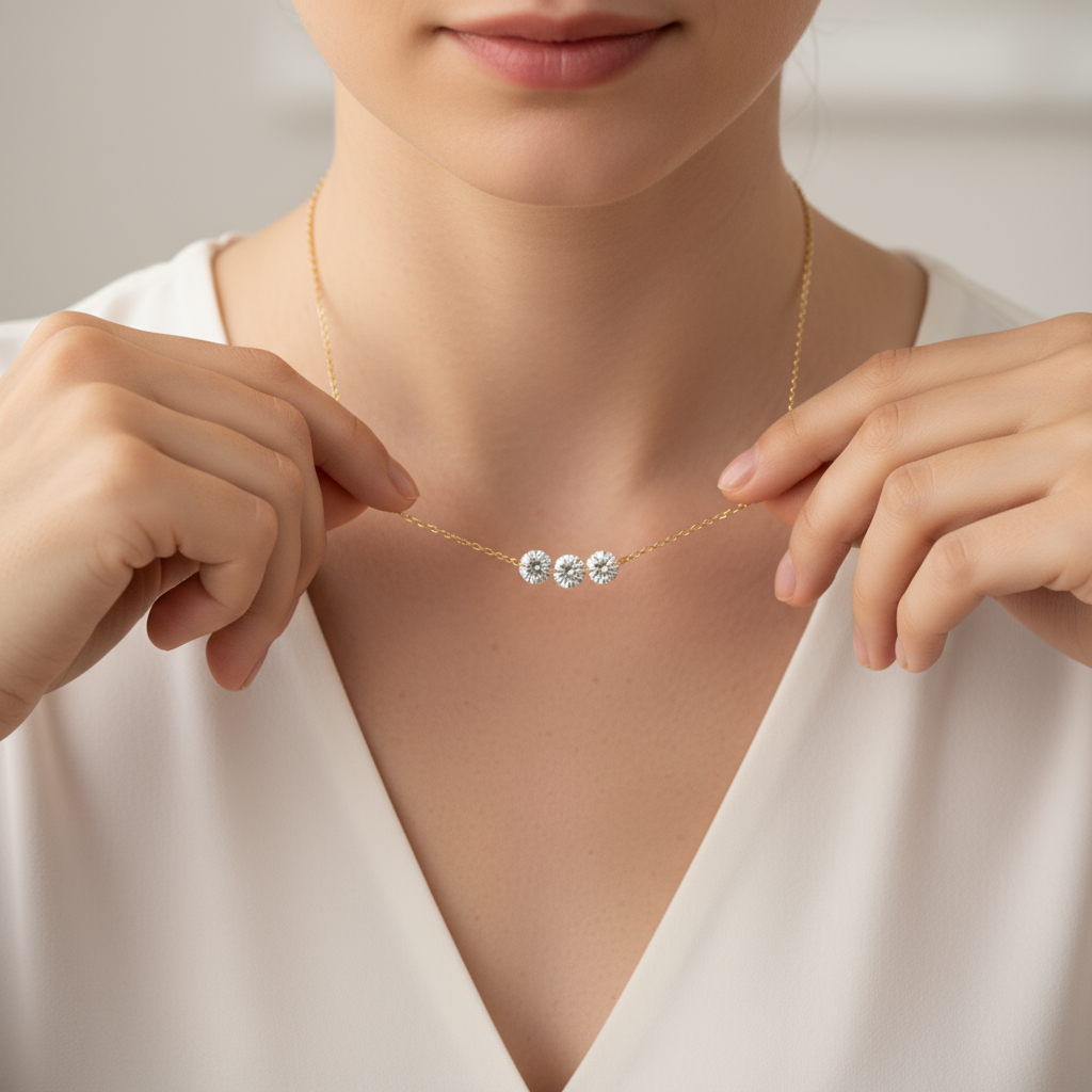 4MM/5MM/6MM Three Round Cut Diamond Pendant S925 Silver Necklace