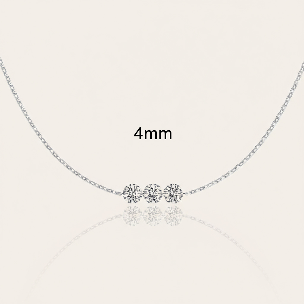 4MM/5MM/6MM Three Round Cut Diamond Pendant S925 Silver Necklace