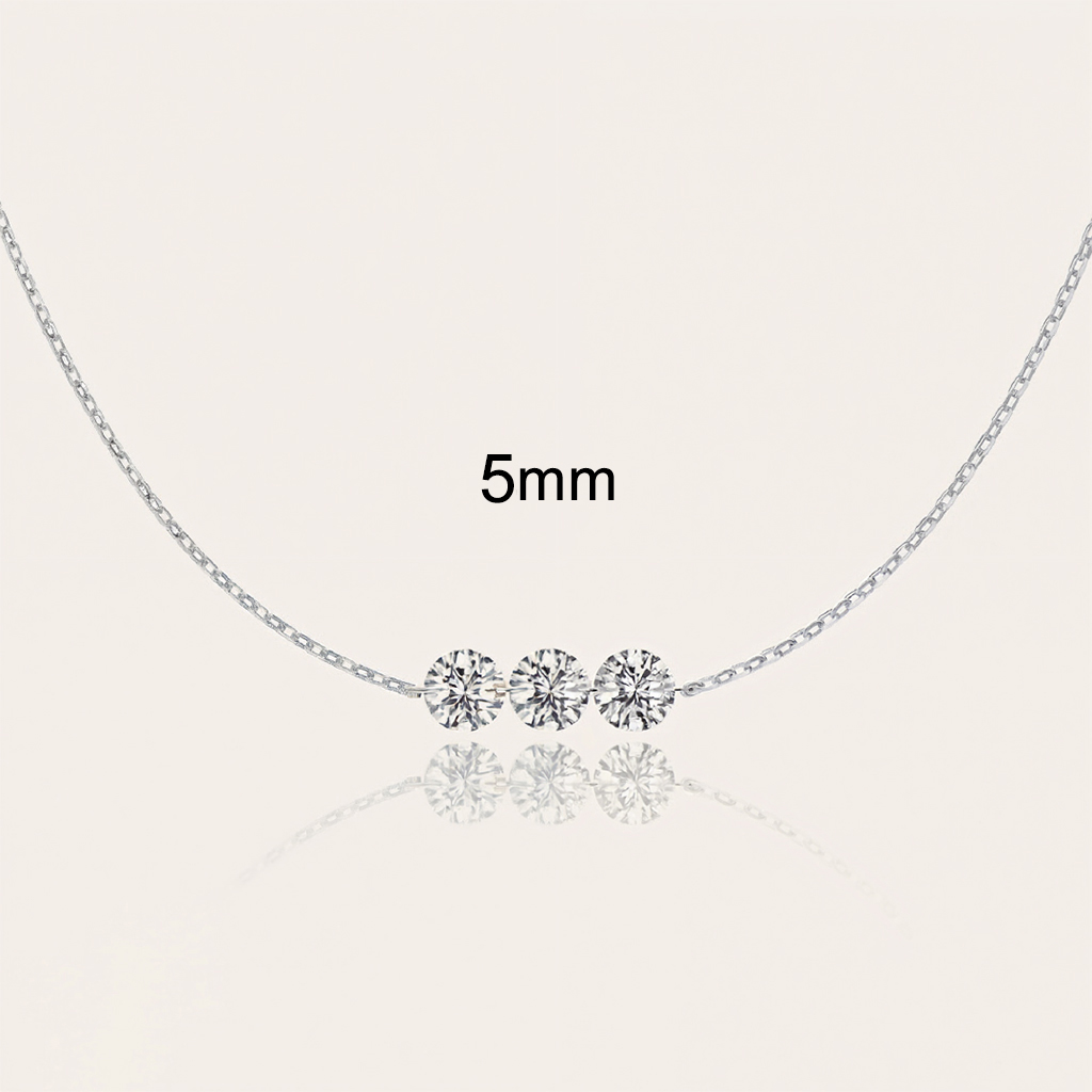 4MM/5MM/6MM Three Round Cut Diamond Pendant S925 Silver Necklace
