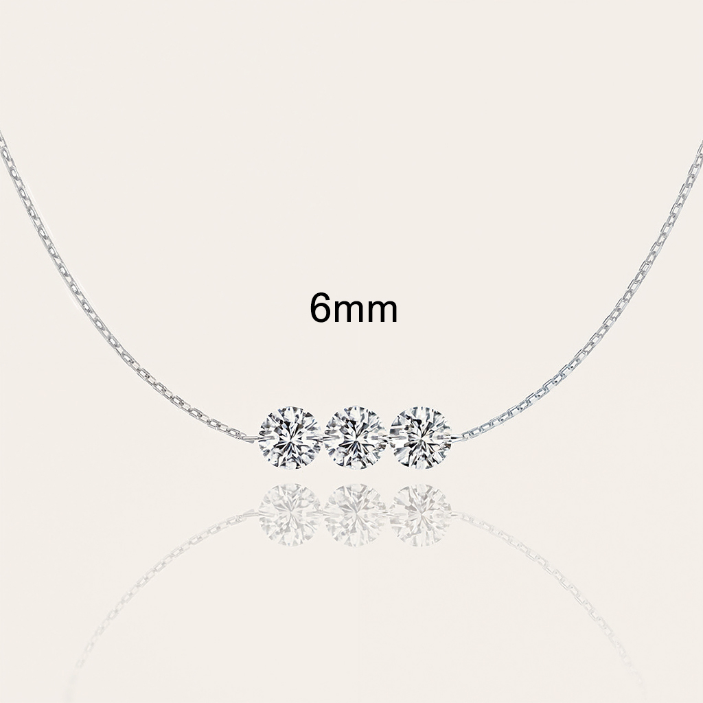 4MM/5MM/6MM Three Round Cut Diamond Pendant S925 Silver Necklace