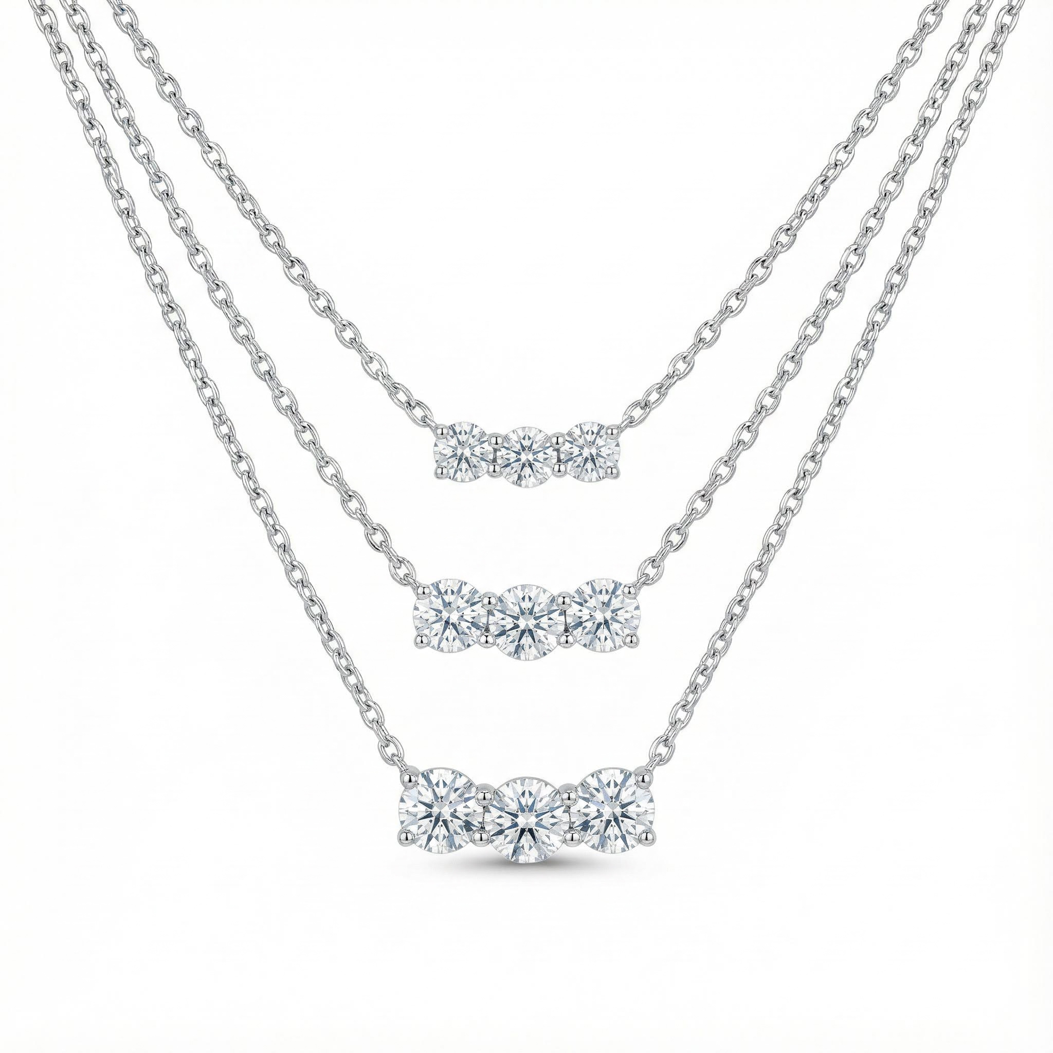 4MM/5MM/6MM Three Round Cut Diamond Pendant S925 Silver Necklace