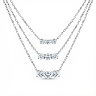 4MM/5MM/6MM Three Round Cut Diamond Pendant S925 Silver Necklace
