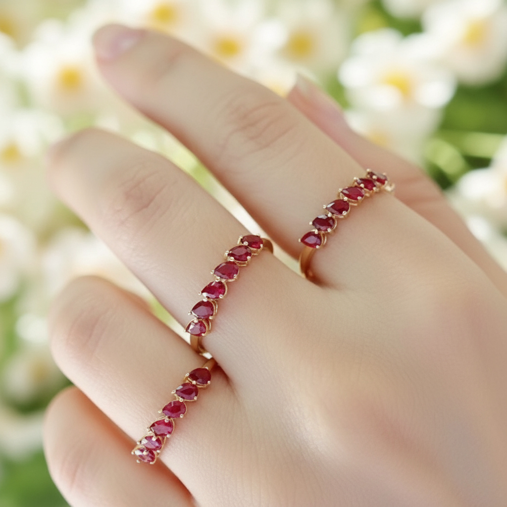 S925 Silver Pear Cut Ruby Eternity Band
