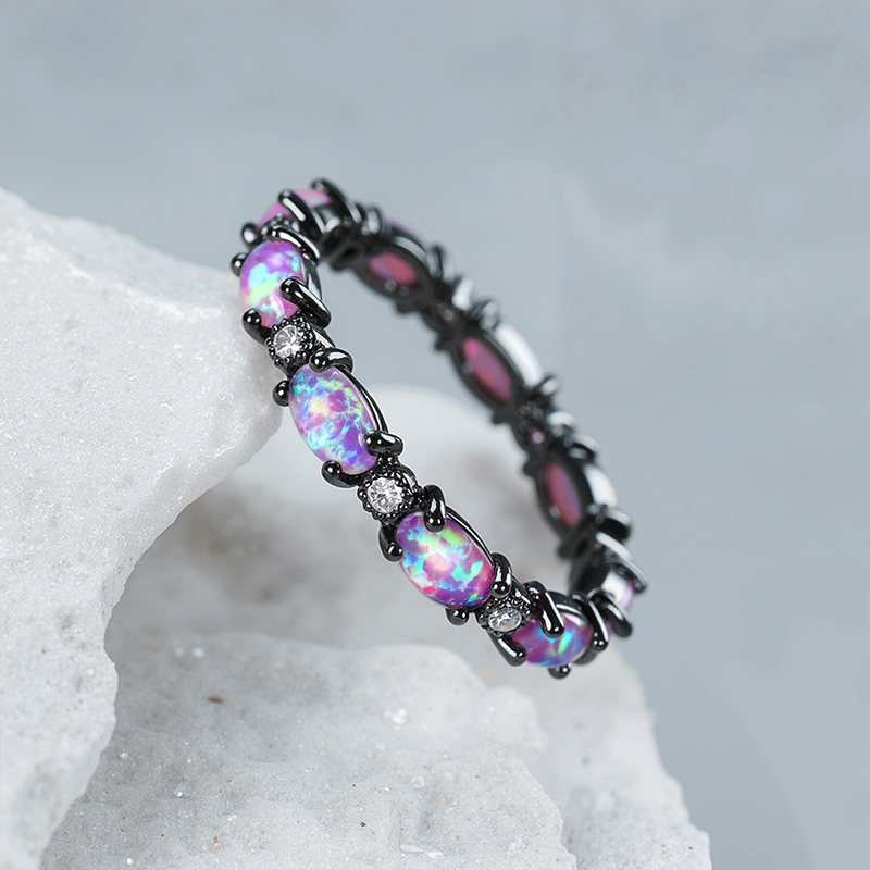 Oval Cut Purple Opal Eternity Band with Black Plated Oval Cut Purple Opal Eternity Band with Black Plated