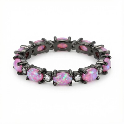 Oval Cut Purple Opal Eternity Band with Black Plated